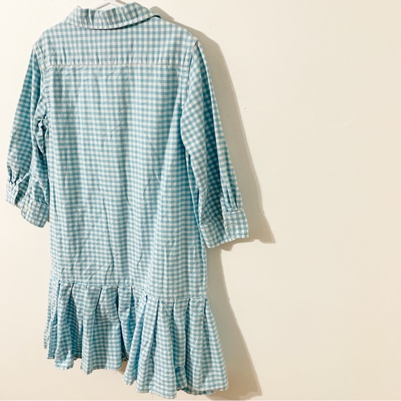 Ralph Lauren Gingham Print Button Front Shirt Dress Ruffled Hem Half Tab Sleeves - Picture 8 of 13